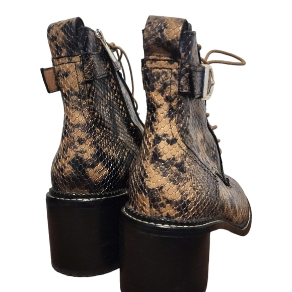 NEW Joie Raster Block Heel Snakeskin Embossed Leather Combat Boots - Picture 7 of 9